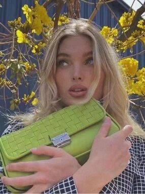 New Michael Kors Bradshaw Woven Leather Convertible Shoulder Bag Lime